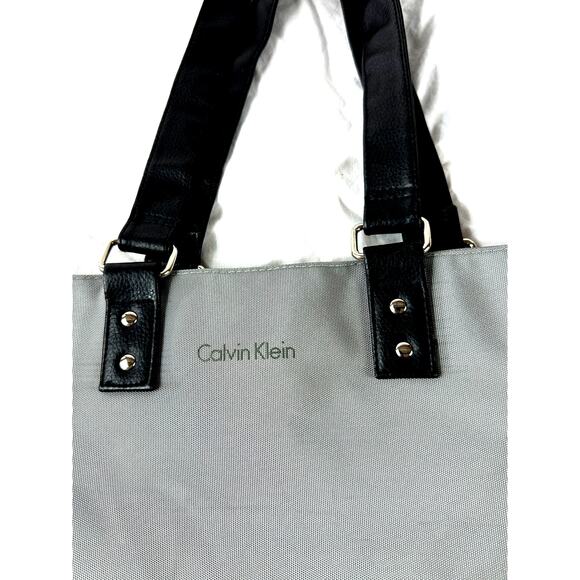 Calvin Klein Collection Nylon Tote Bag Silver with Black Trim - Picture 3 of 12